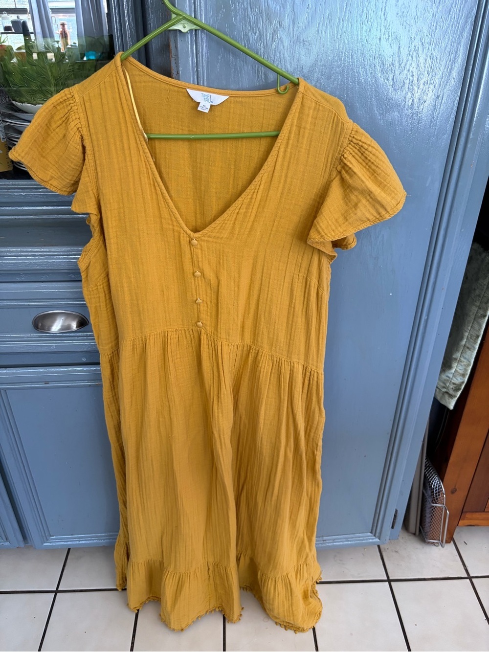 Time and Tru Button-Front V-Neck Blouse in Mustard